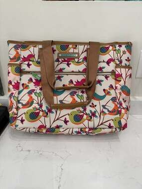 Lily Bloom Large Multi-Pocket Canvas Tote Bag in Love Birds Pattern
